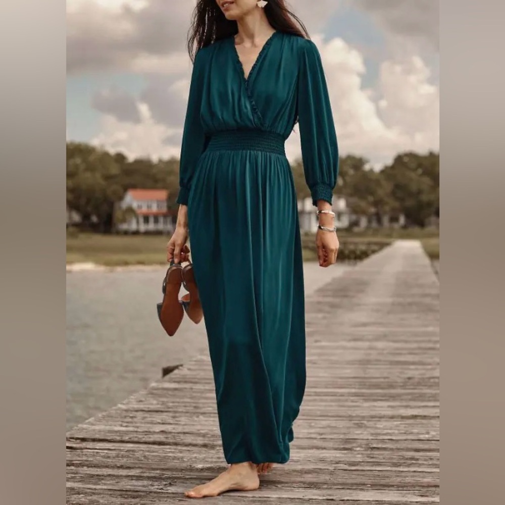 J.jill Smocked Sateen Dress In Adriatic Women’s XL